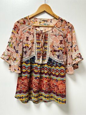 Anthropologie Multicoloured Meadow Rue Batai Boho Blouse Oversized XS Fits M